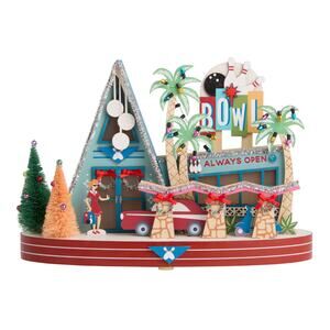 Mid-Century Modern Bowling Alley Light Up LED Christmas Decor Laser Cut Wood NEW